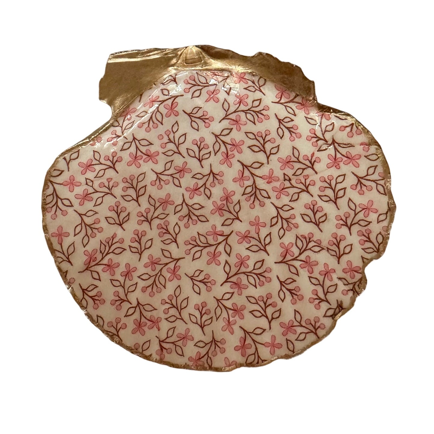 Pink Floral Trinket Dish, Ditsy Scallop Shell Ring Dish, Gift for Her