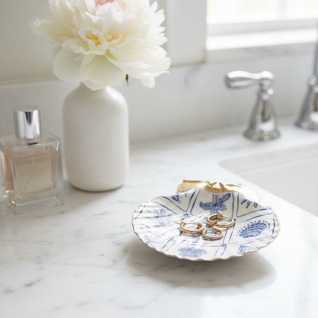 Sea Life Tile Ring and Jewelry Dish / Modern Coastal Decor