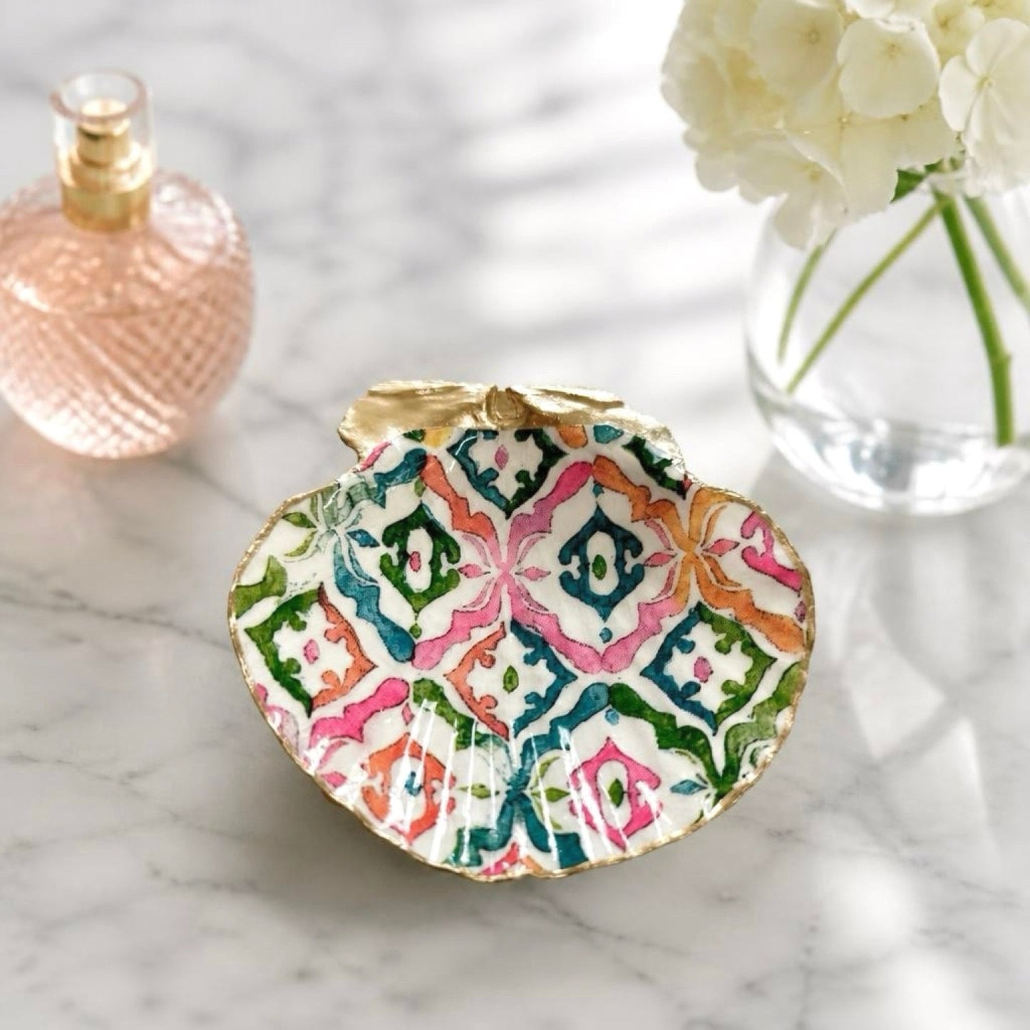 Chinoiserie Floral Shell Trinket Dish & Ring Holder Gift
