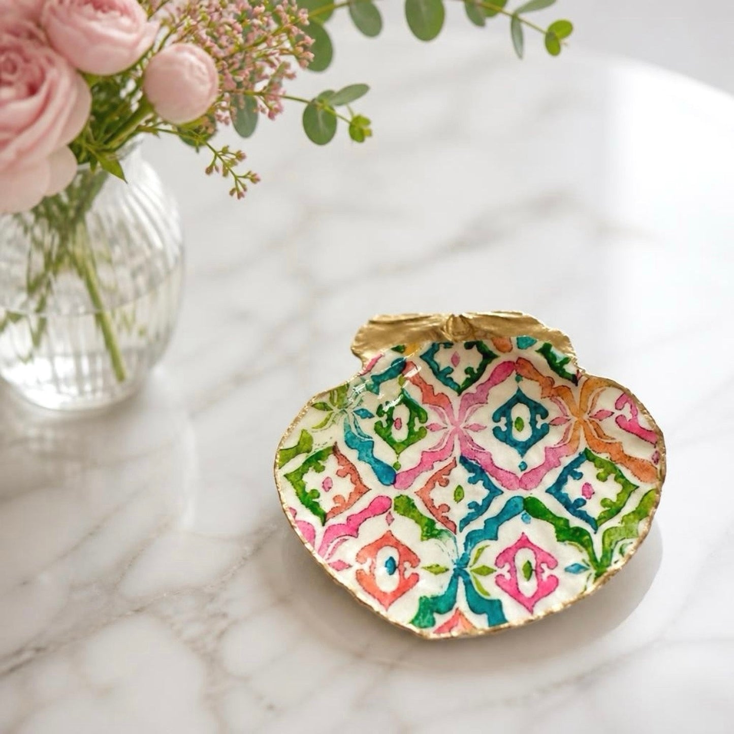 Chinoiserie Floral Shell Trinket Dish & Ring Holder Gift