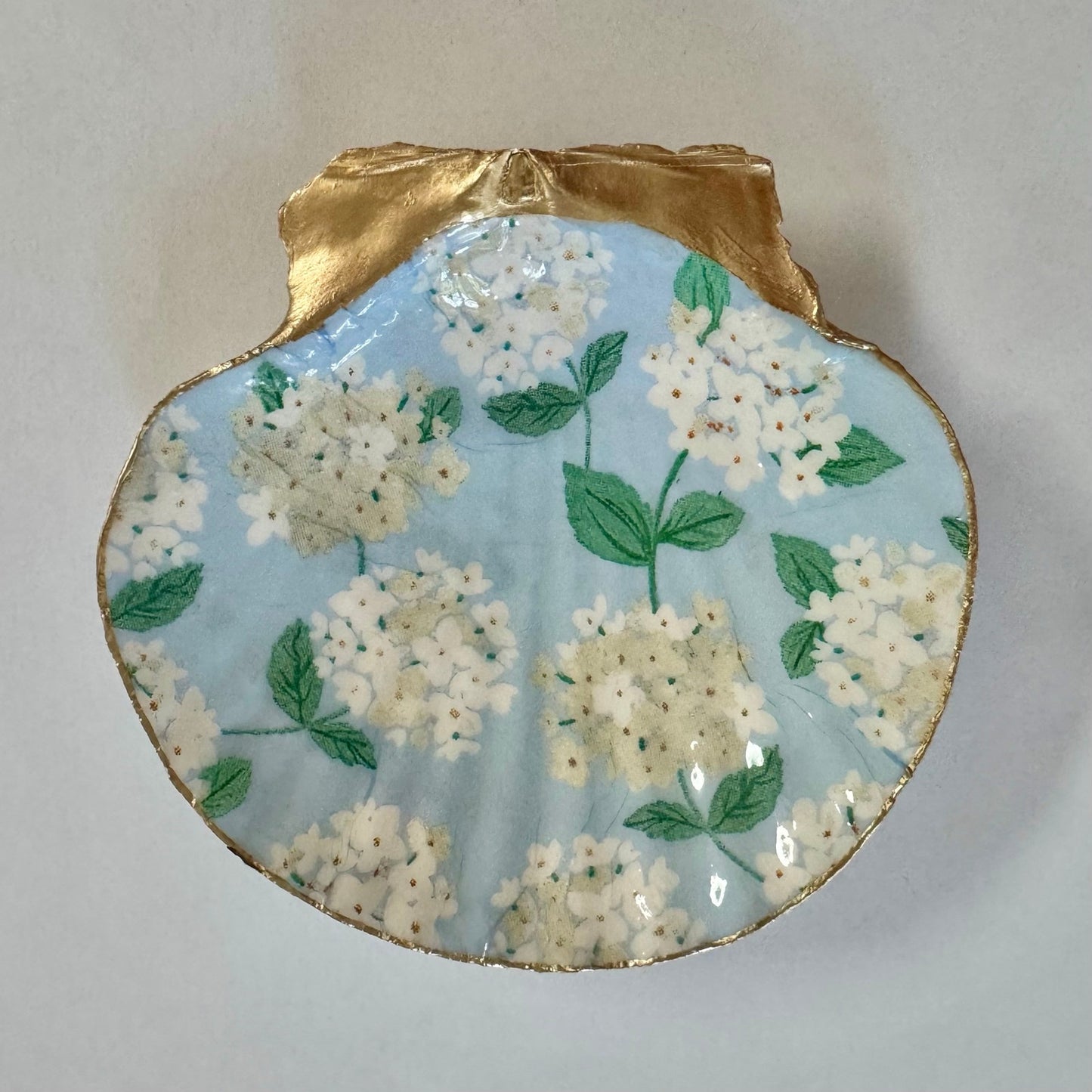 Hydrangea Jewelry Dish | Floral Decorative Shell Trinket Dish | Coastal Decor