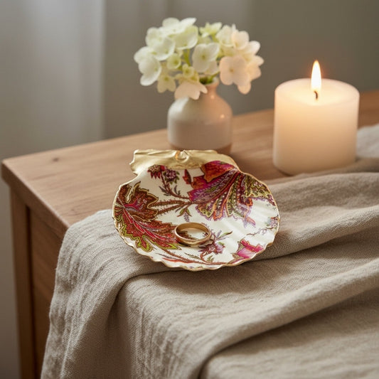Jacobean floral shell trinket dish