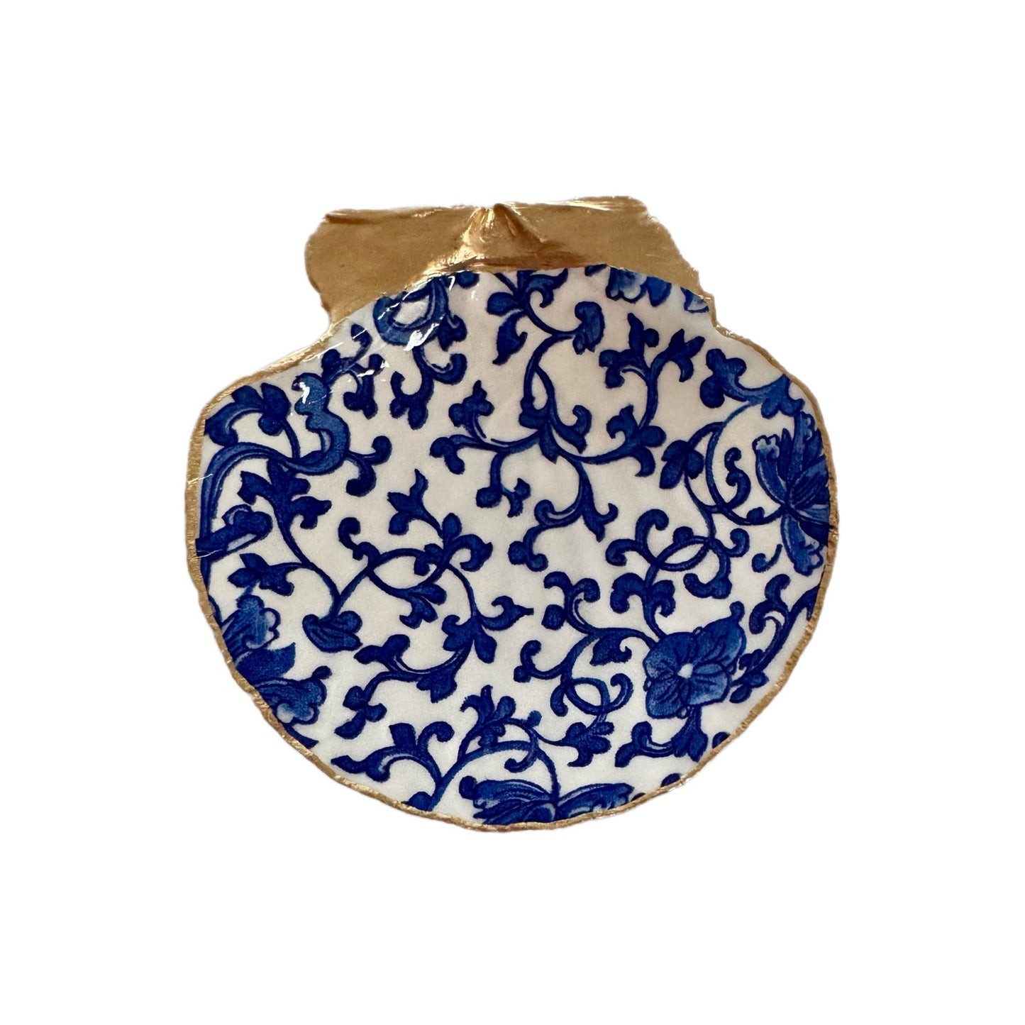 Blue White Chinoiserie Trinket Dish, Scallop Shell Ring Dish for Her