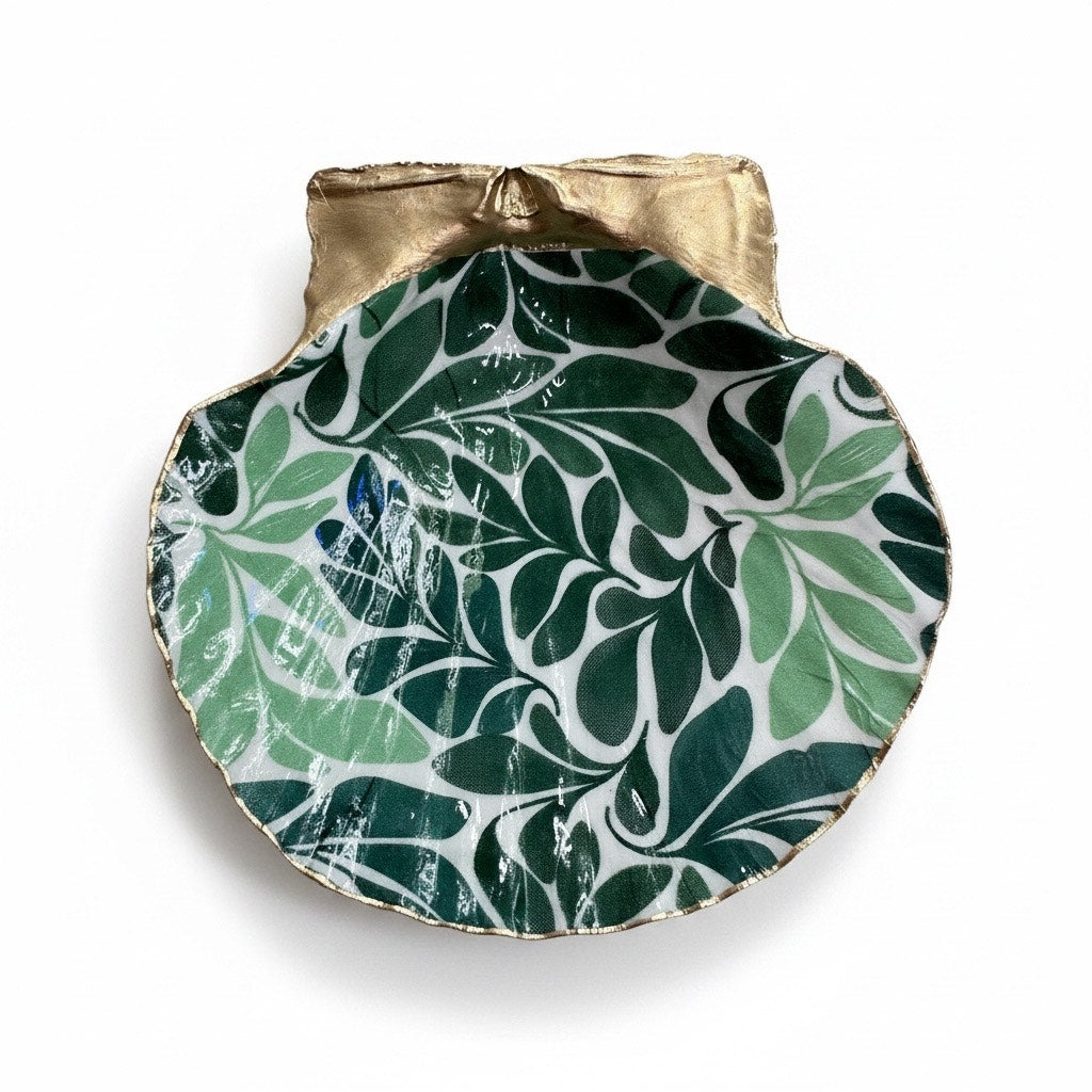 Alternate view of green botanical leaf shell trinket dish