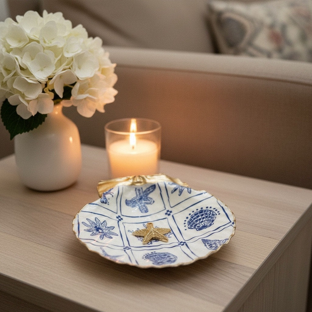 Sea Life Tile Ring and Jewelry Dish / Modern Coastal Decor