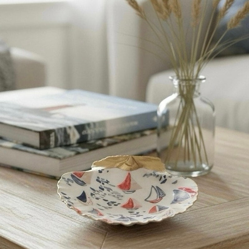 Sailboat Shell Trinket Dish, Nautical Ring Holder, Beach House Decor