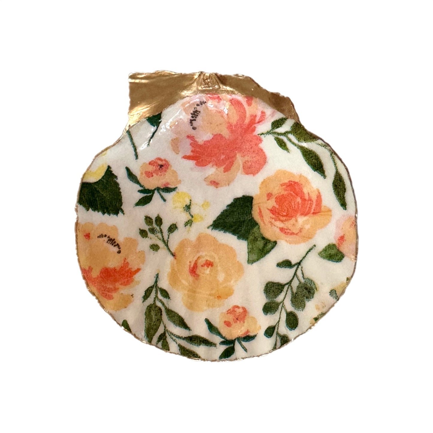 Peach Rose Trinket Dish, Floral Scallop Shell Ring Dish, Gift for Her