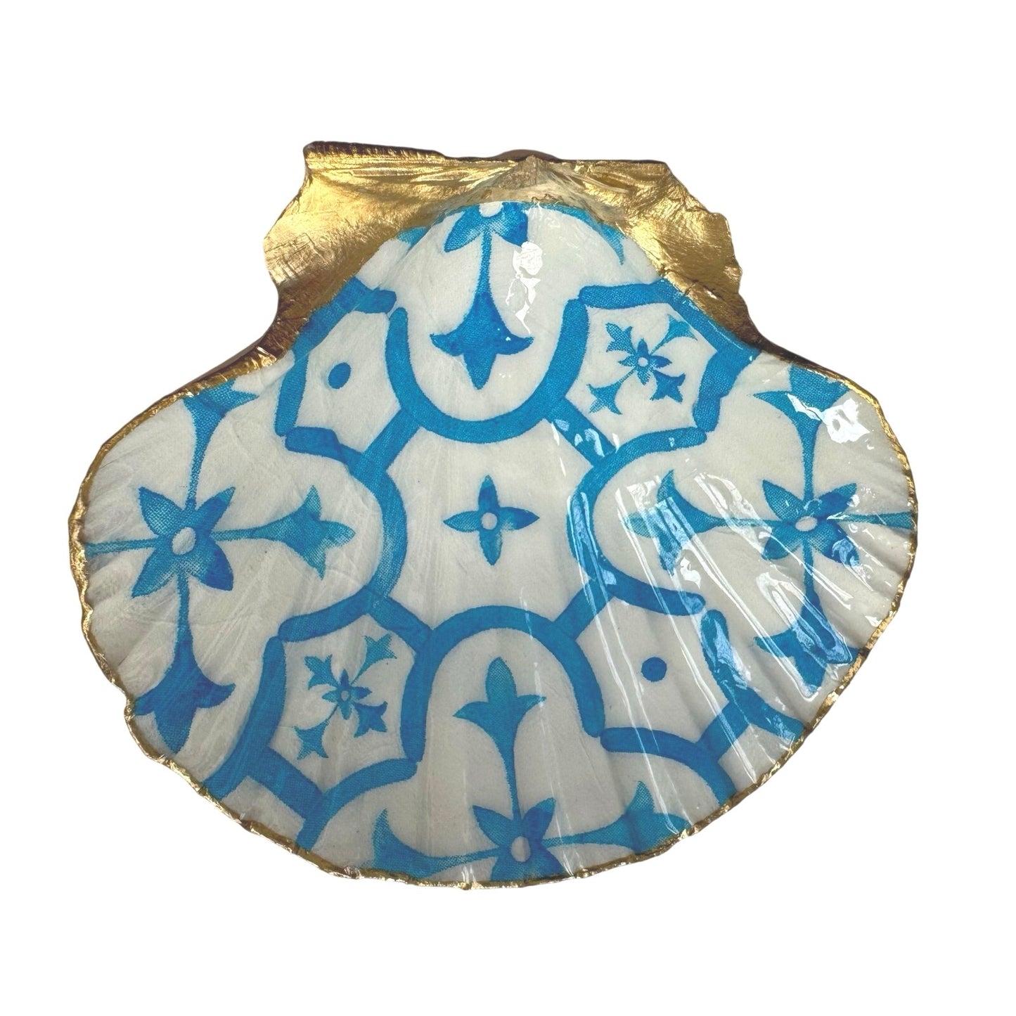 Detailed view of turquoise moroccan tile shell trinket dish