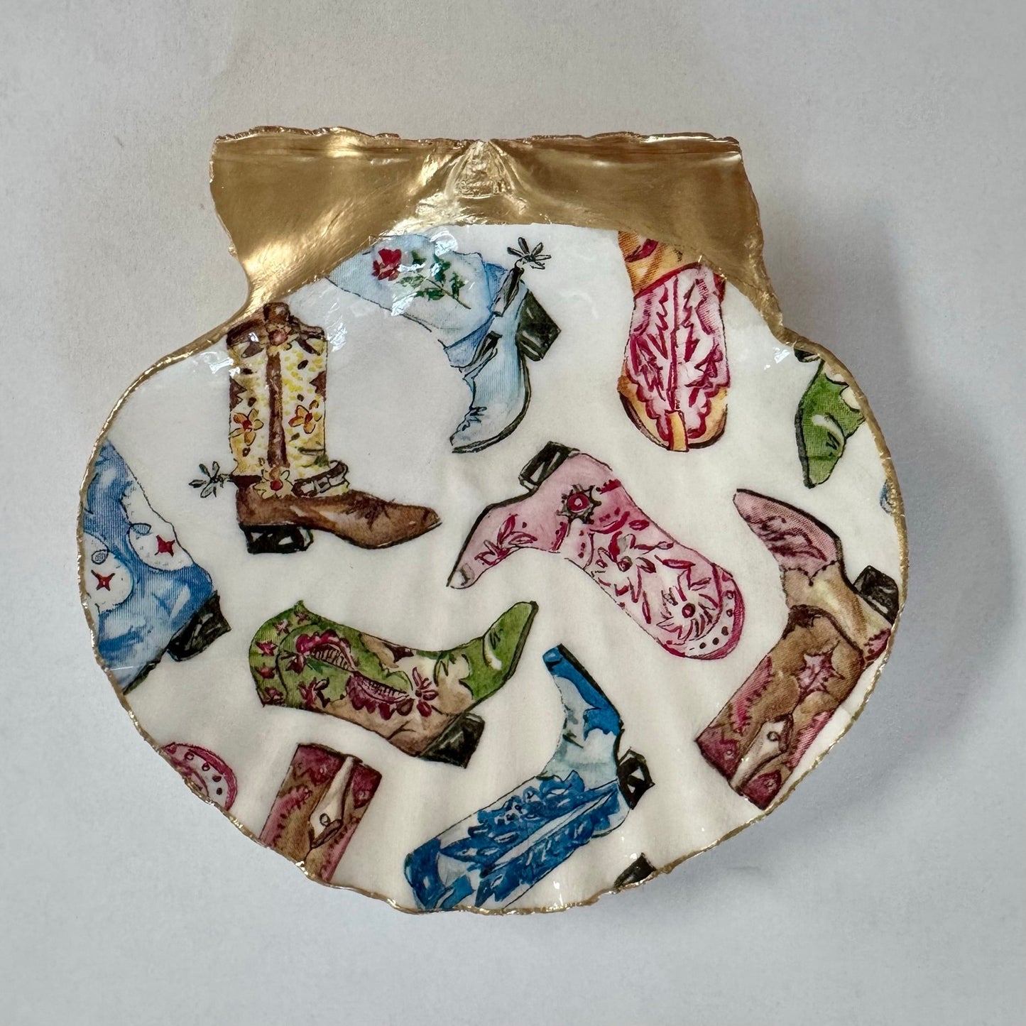 Cowboy Boot Shell Ring Dish Handmade Scallop Trinket Dish, Western Gift Country Girl