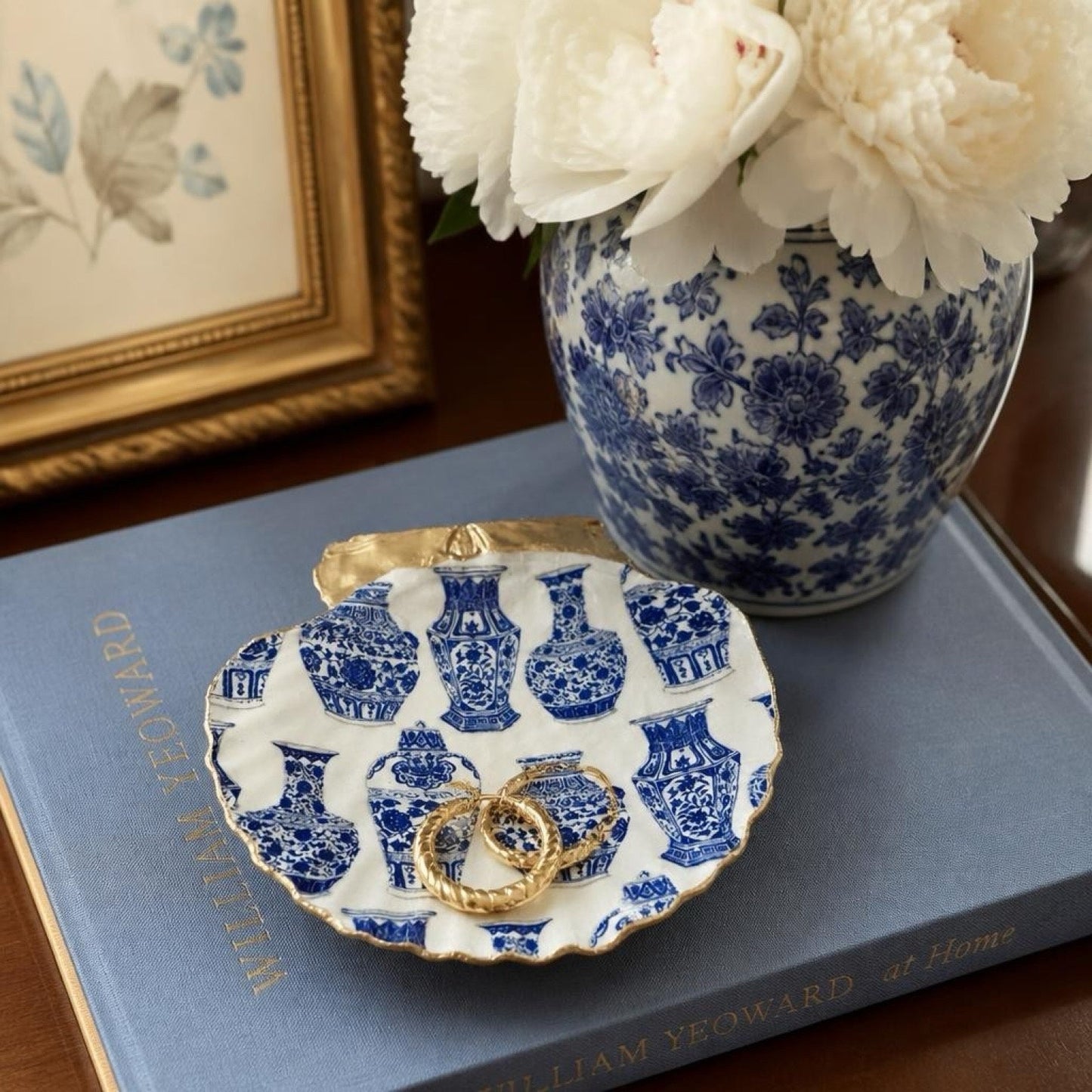 Chinoiserie Blue Vase & Ginger Jar Trinket Dish & Ring Holder I Vintage Gift