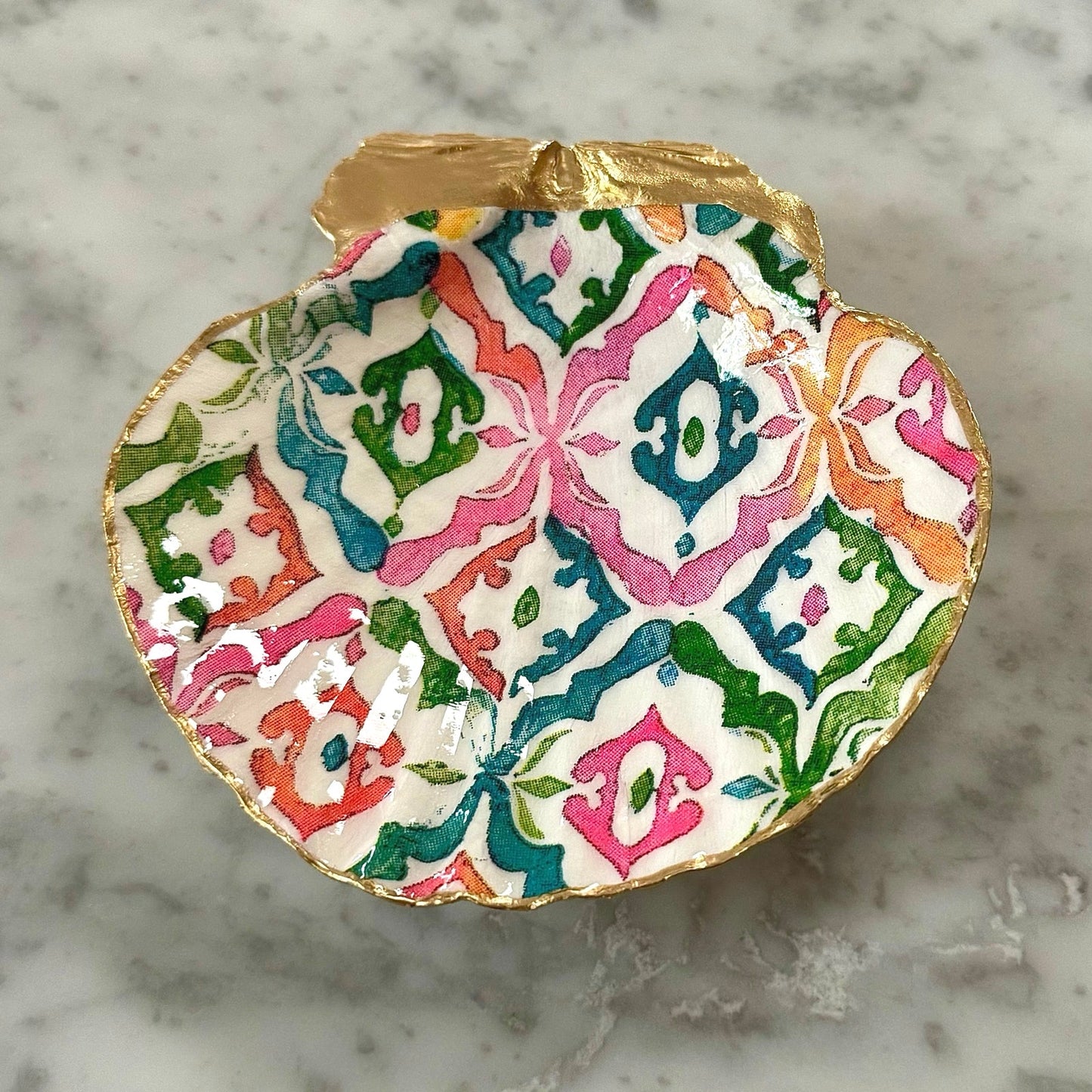 Chinoiserie Floral Shell Trinket Dish & Ring Holder Gift