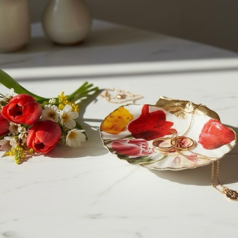 Pink tulip shell trinket dish