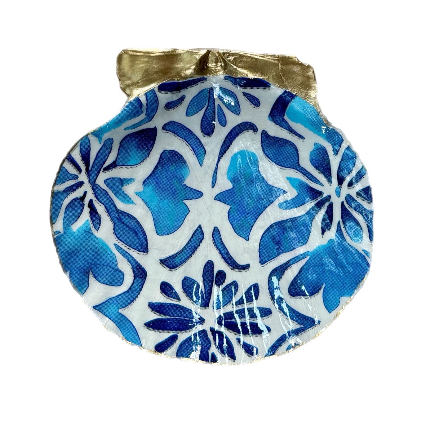 Shell Trinket Dish, Blue Botanical Jewelry Holder