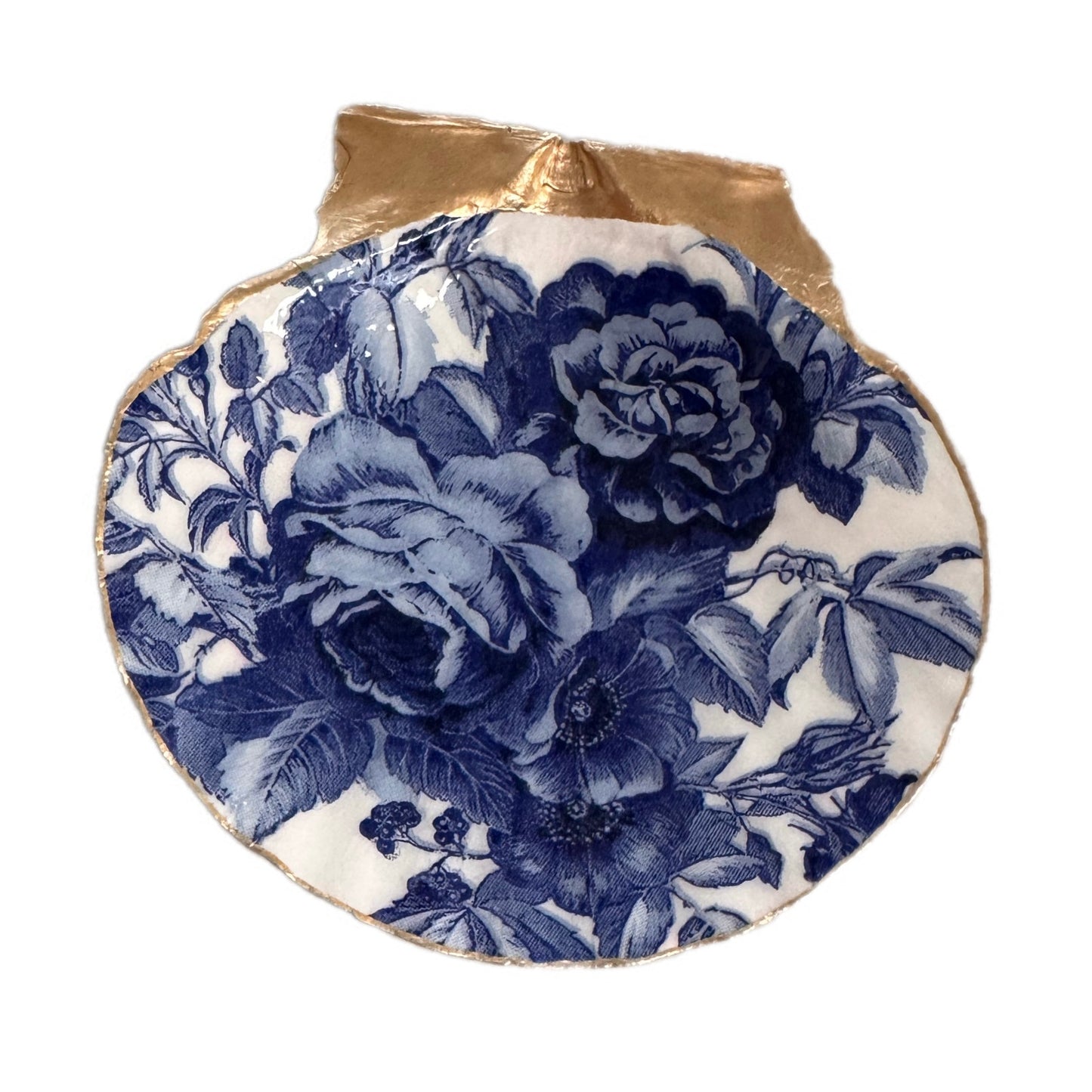Scallop Shell Ring Dish, Blue White Chinoiserie Peony Floral Jewelry Dish, Bridesmaid Gift