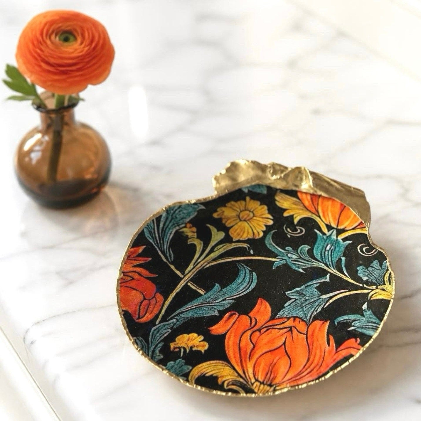 Alternate view of william morris black floral shell trinket dish