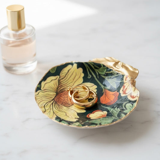 William morris golden floral shell trinket dish