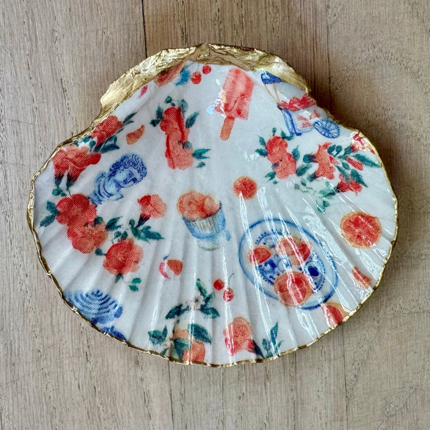 Italian Summer Shell Trinket Dish | Citrus Chinoiserie Jewelry Holder