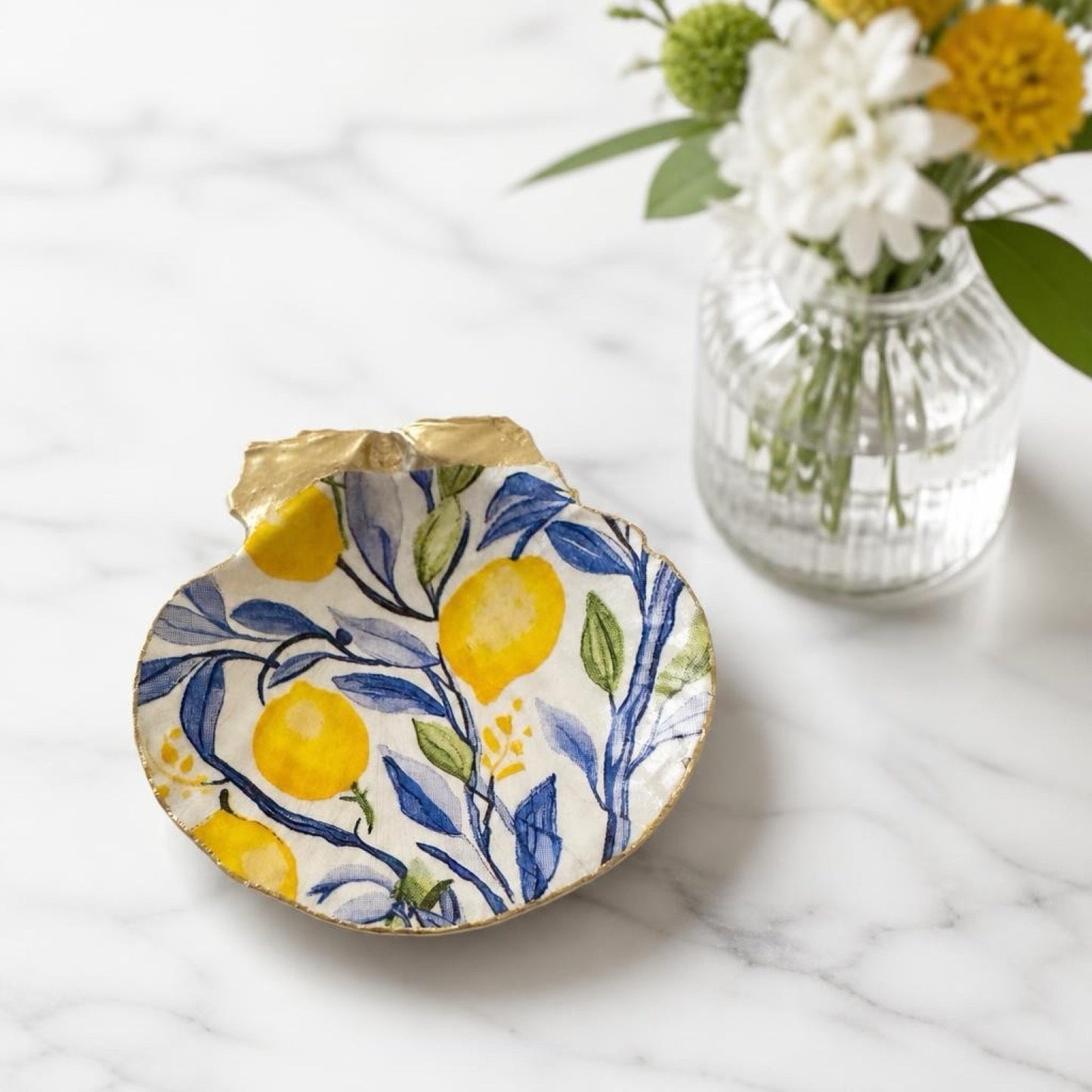 Alternate view of watercolor lemon botanical shell trinket dish