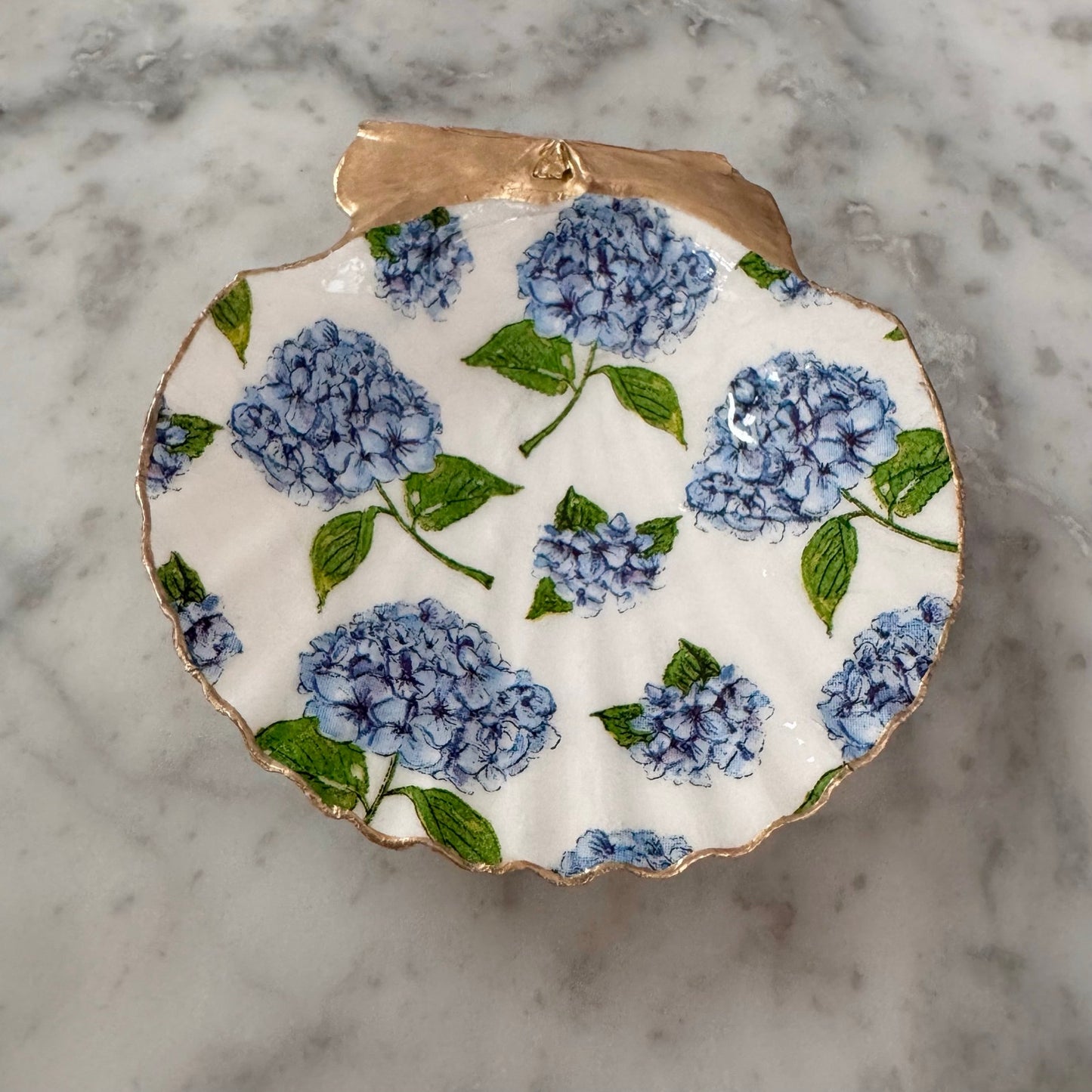 Blue Hydrangea Ring Dish, Floral Jewelry Trinket Dish