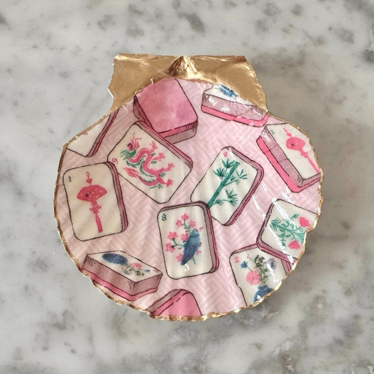 Pink Mahjong Shell Trinket Dish, Mahjong Gift, Jewelry Dish, Dice Holder