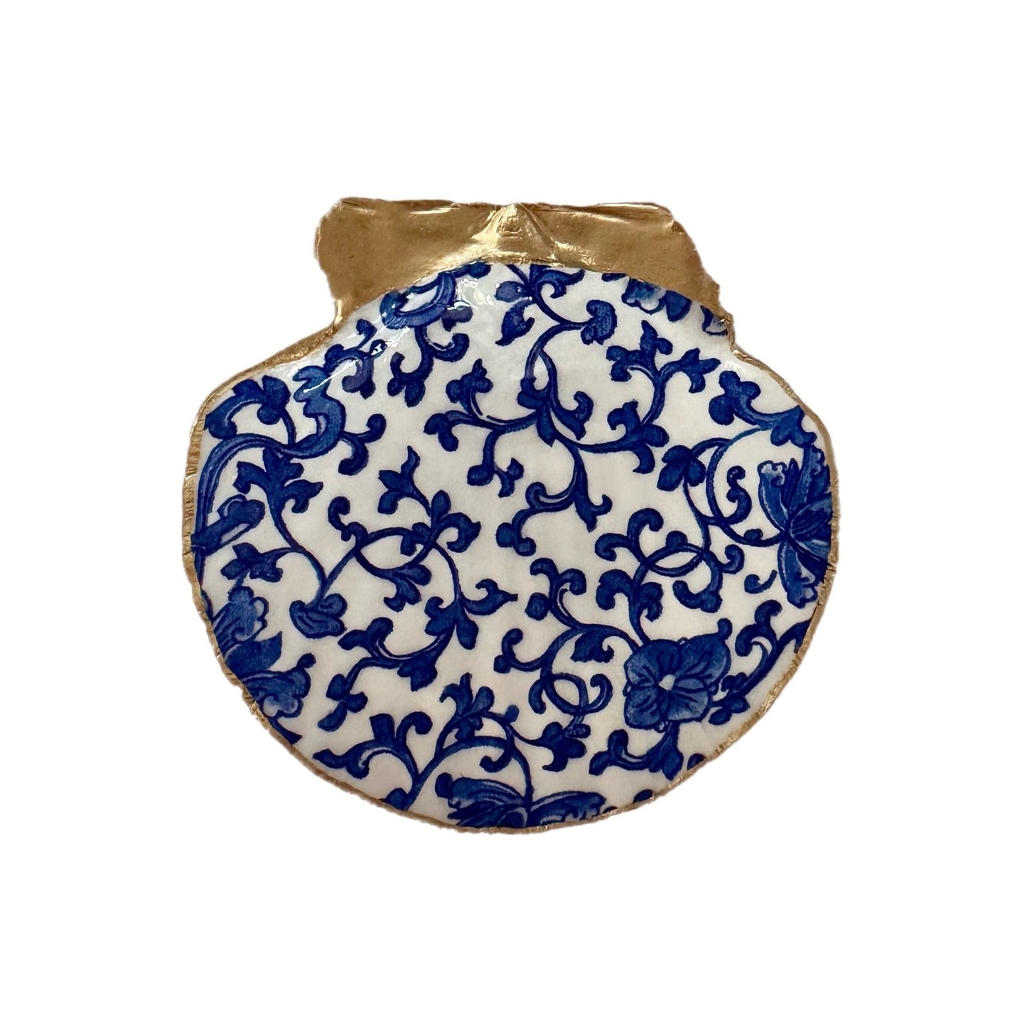 Blue White Chinoiserie Trinket Dish, Scallop Shell Ring Dish for Her