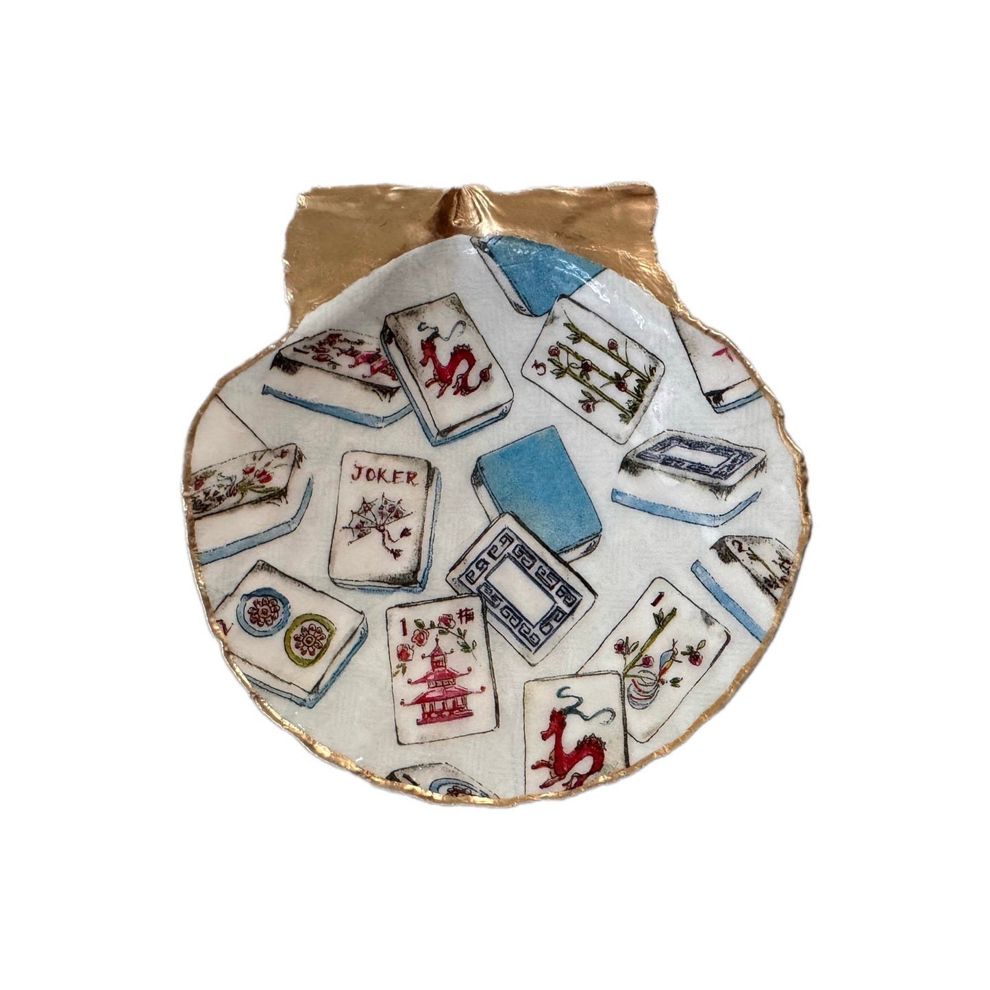 Mahjong Trinket Dish, Scallop Shell Ring Dish, Gift for Mahjong Lover