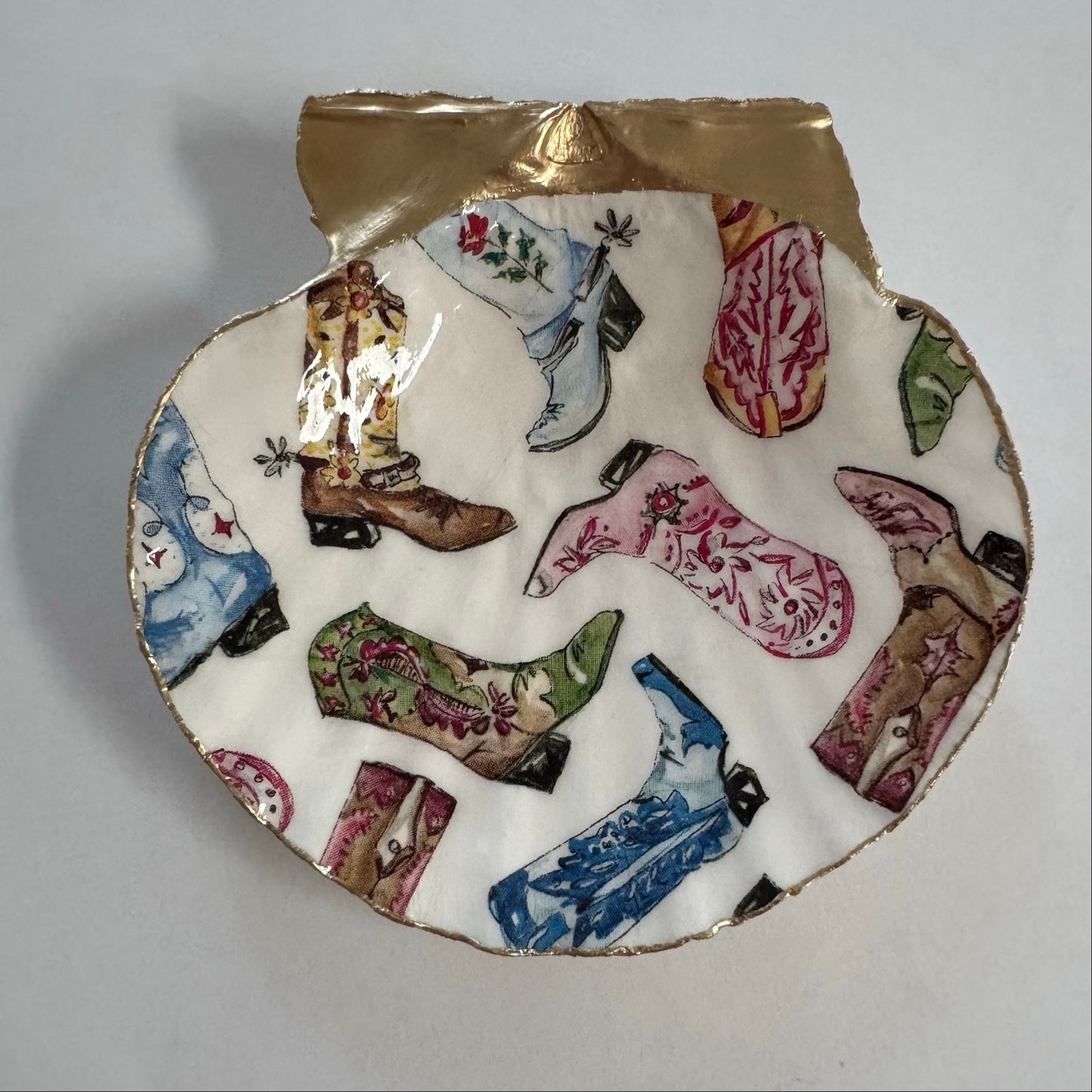 Cowboy Boot Shell Ring Dish Handmade Scallop Trinket Dish, Western Gift Country Girl