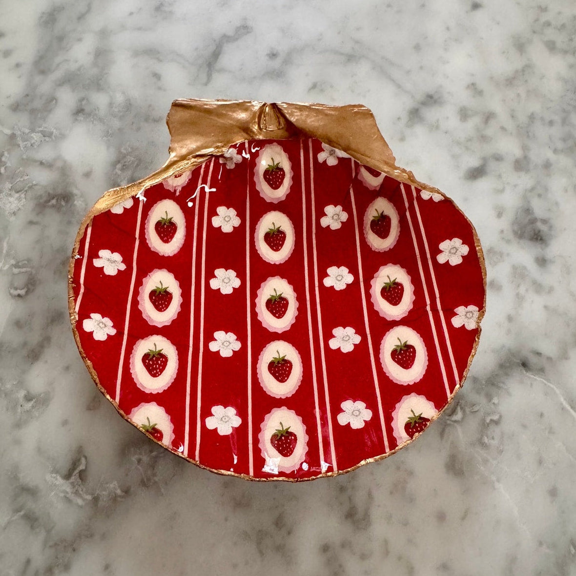 Vintage Strawberry Floral Red Trinket Dish