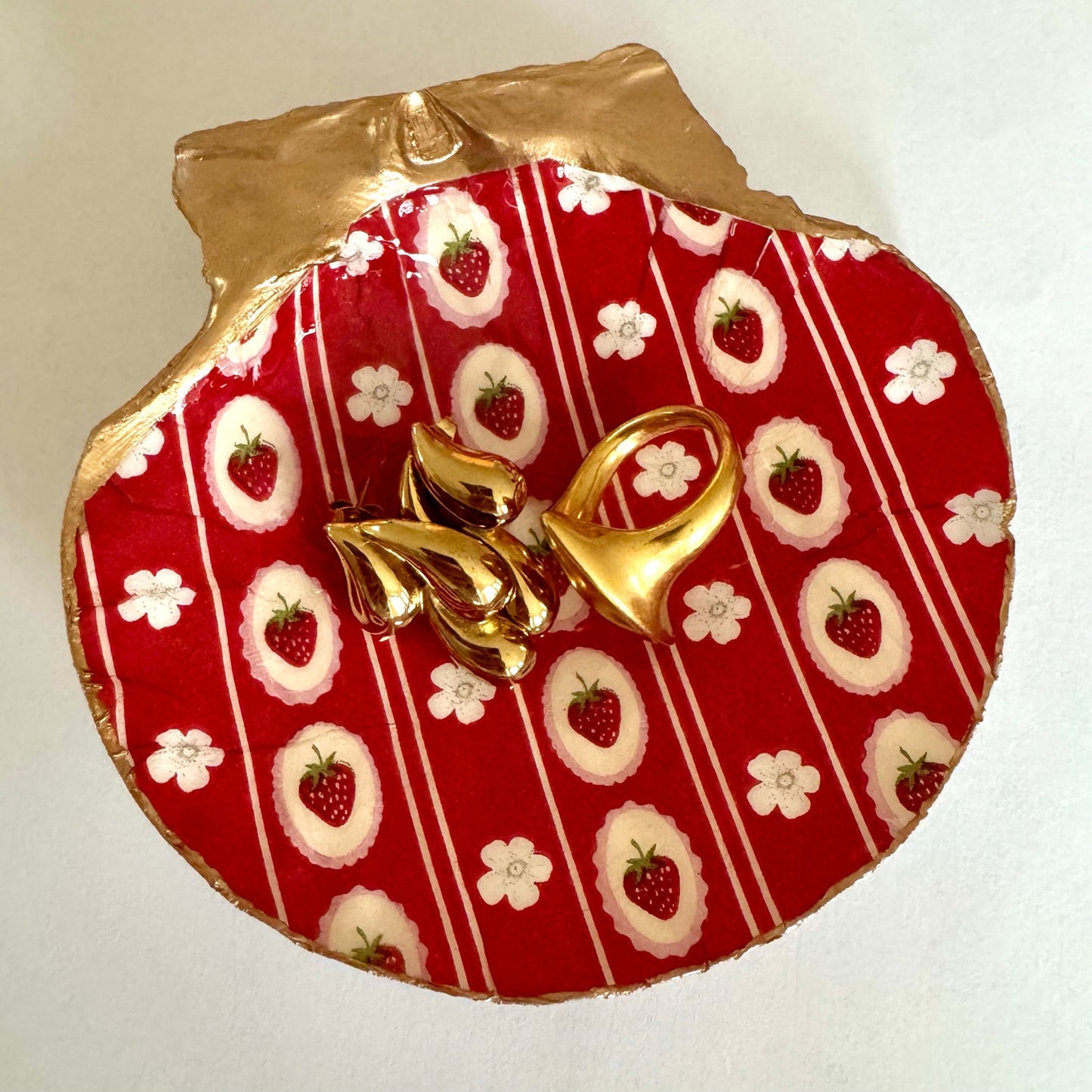 Vintage Strawberry Floral Red Trinket Dish