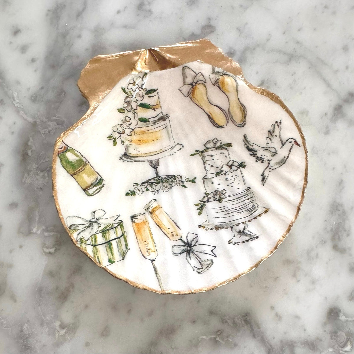 Wedding Cake Champagne Shell Ring Dish, Bridal Shower Gift