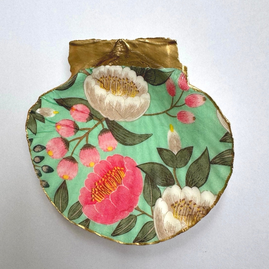 Camellia floral shell trinket dish shown from another angle