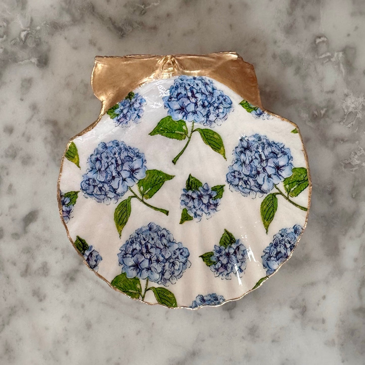 Blue Hydrangea Ring Dish, Floral Jewelry Trinket Dish