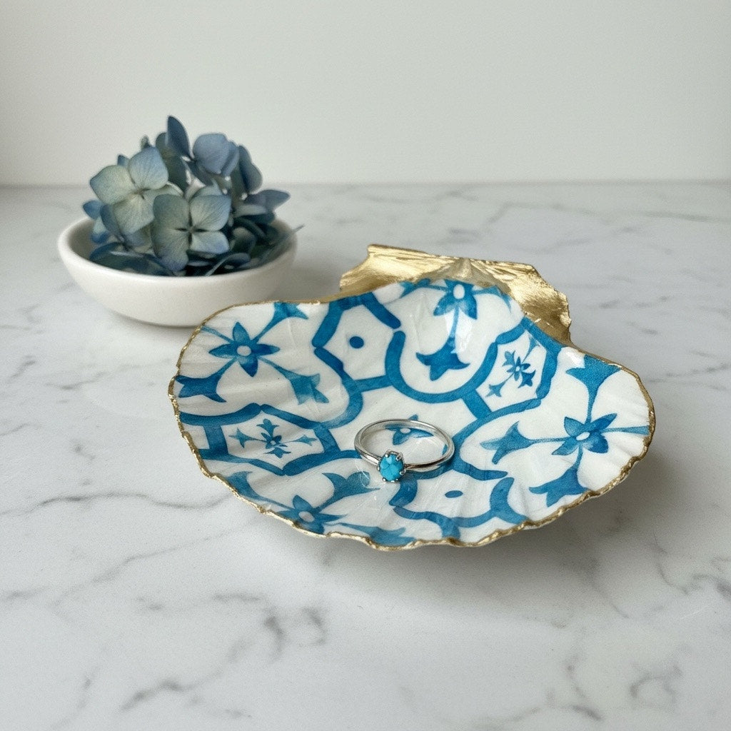 Turquoise moroccan tile shell trinket dish