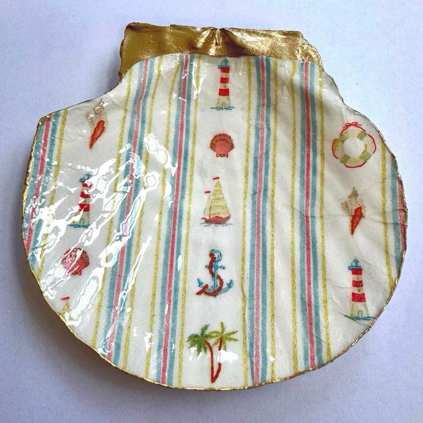 Nautical Lighthouse Seashell Trinket Dish, Coastal Decor