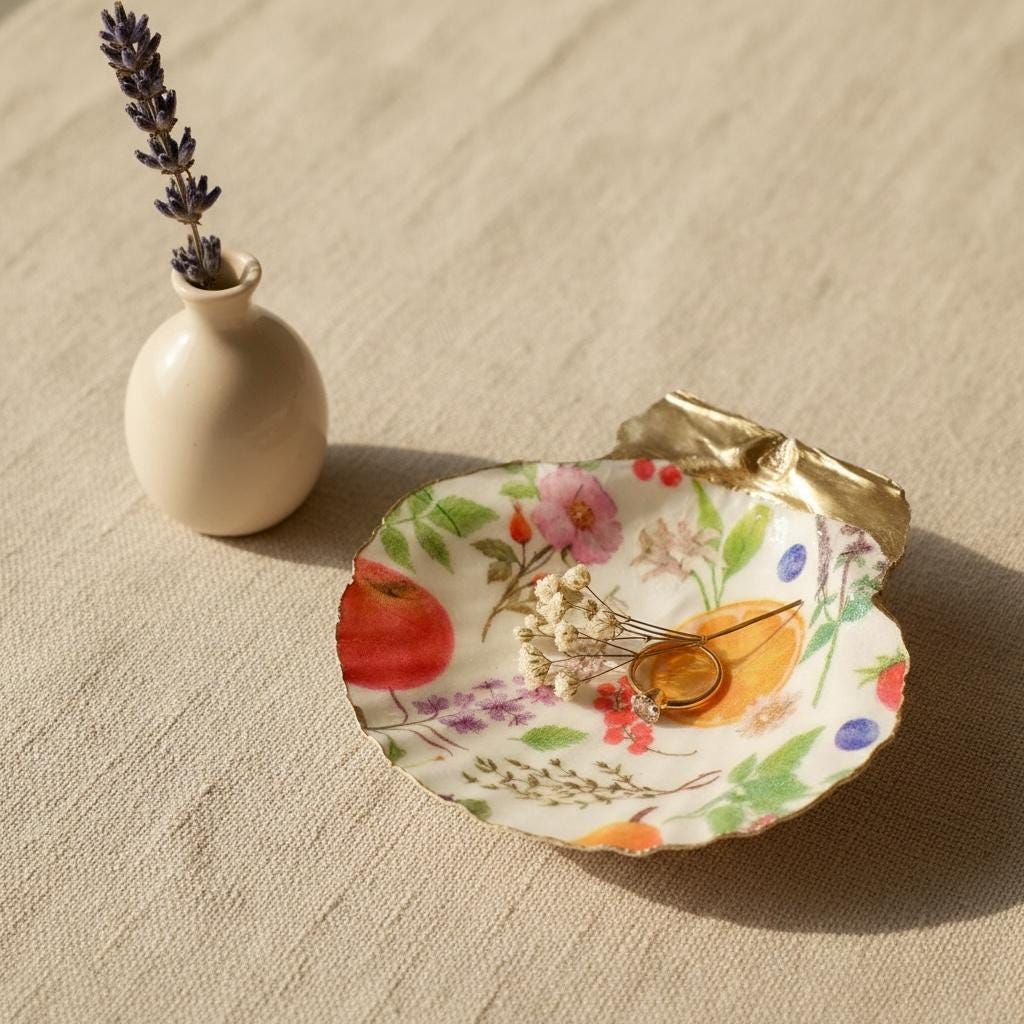 Fruit & botanical garden shell trinket dish
