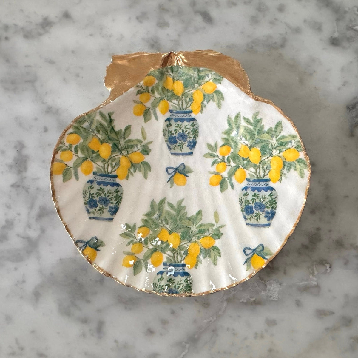 Chinoiserie Ginger Jar Lemon Tree Shell Ring Dish, Italian Summer Decor