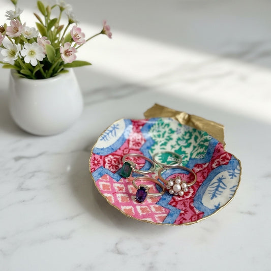 Colorful patchwork tile shell trinket dish
