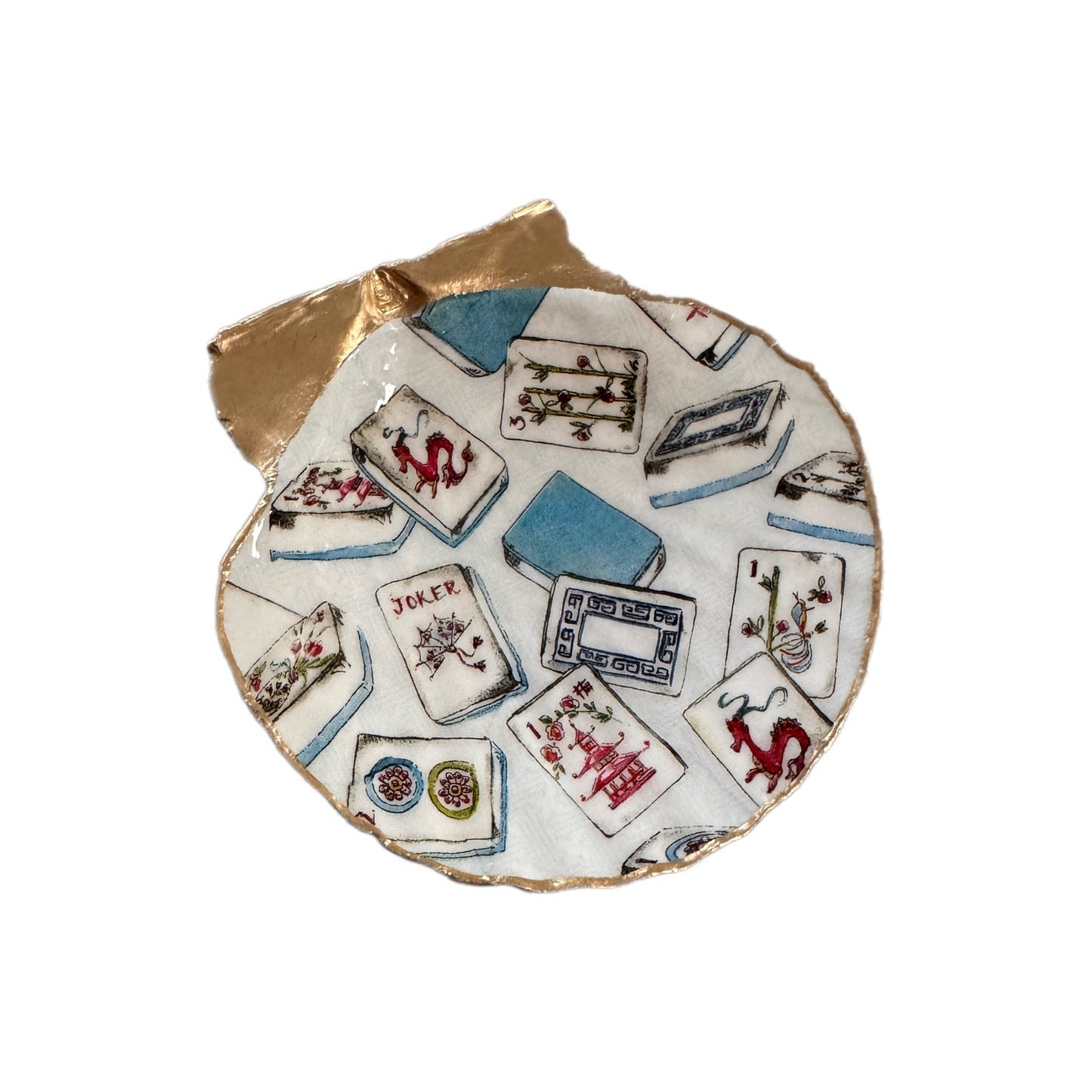 Mahjong Trinket Dish, Scallop Shell Ring Dish, Gift for Mahjong Lover