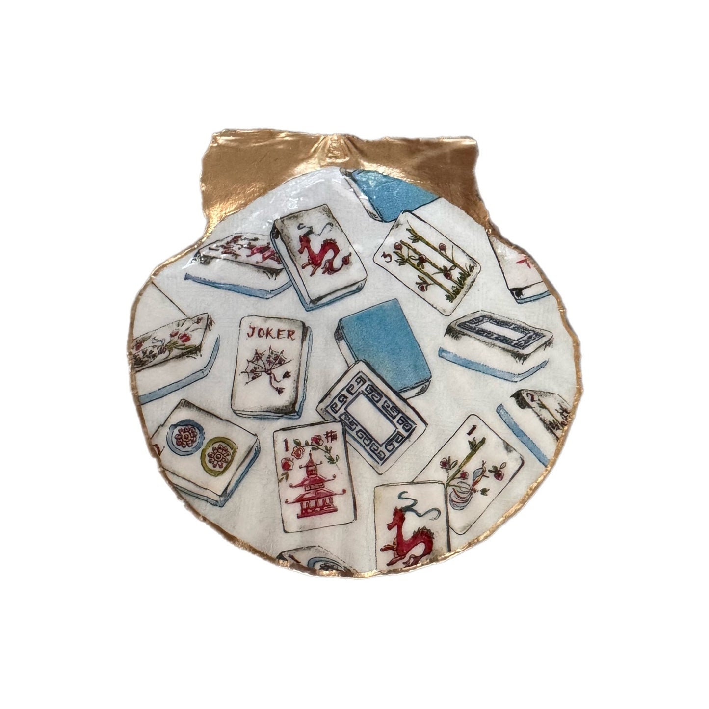 Mahjong Trinket Dish, Scallop Shell Ring Dish, Gift for Mahjong Lover