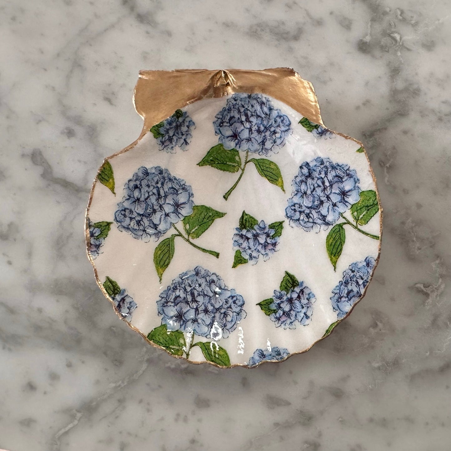 Blue Hydrangea Ring Dish, Floral Jewelry Trinket Dish