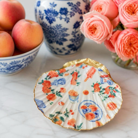 Italian Summer Shell Trinket Dish | Citrus Chinoiserie Jewelry Holder