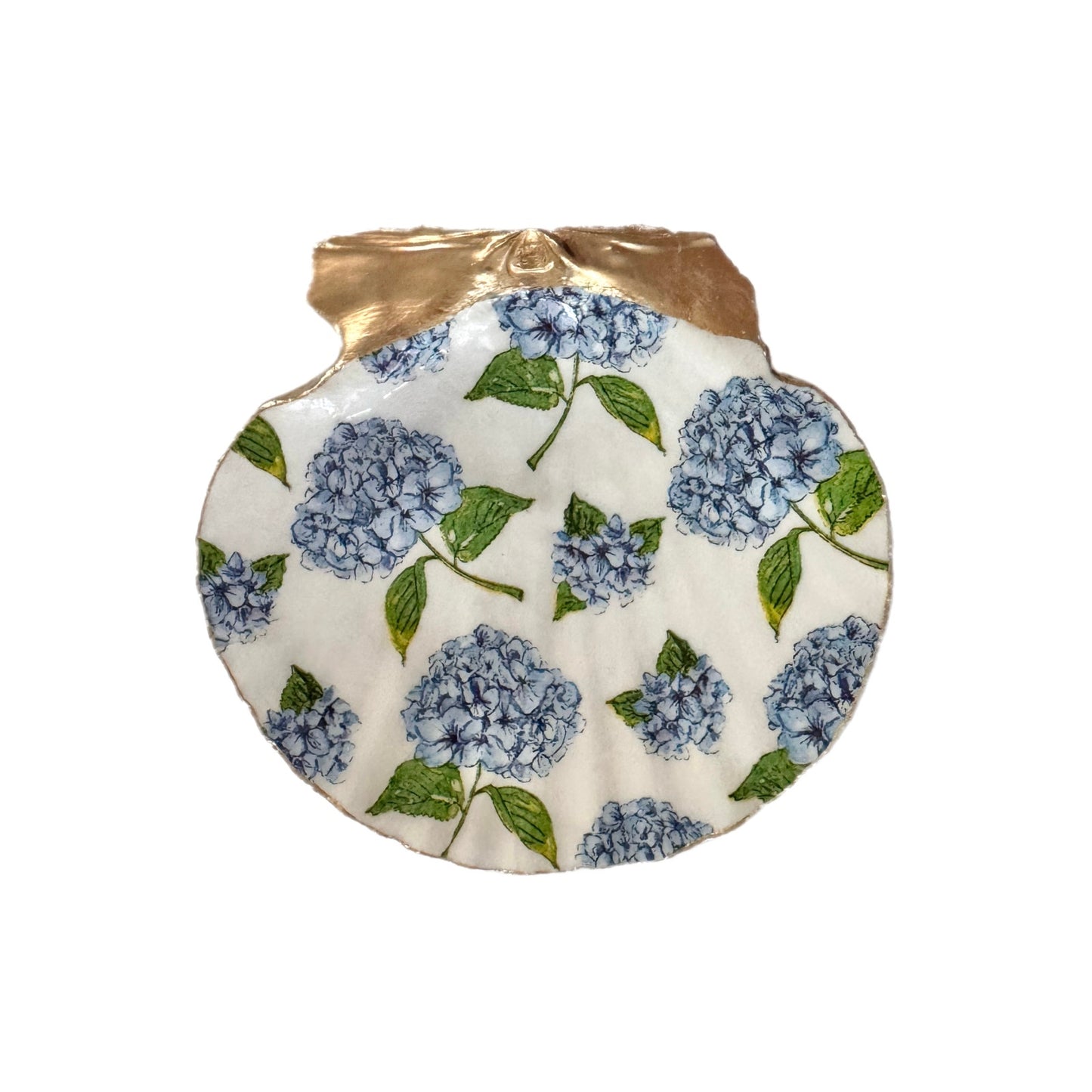 Blue Hydrangea Botanical Scallop Shell Trinket Dish & Ring Dish
