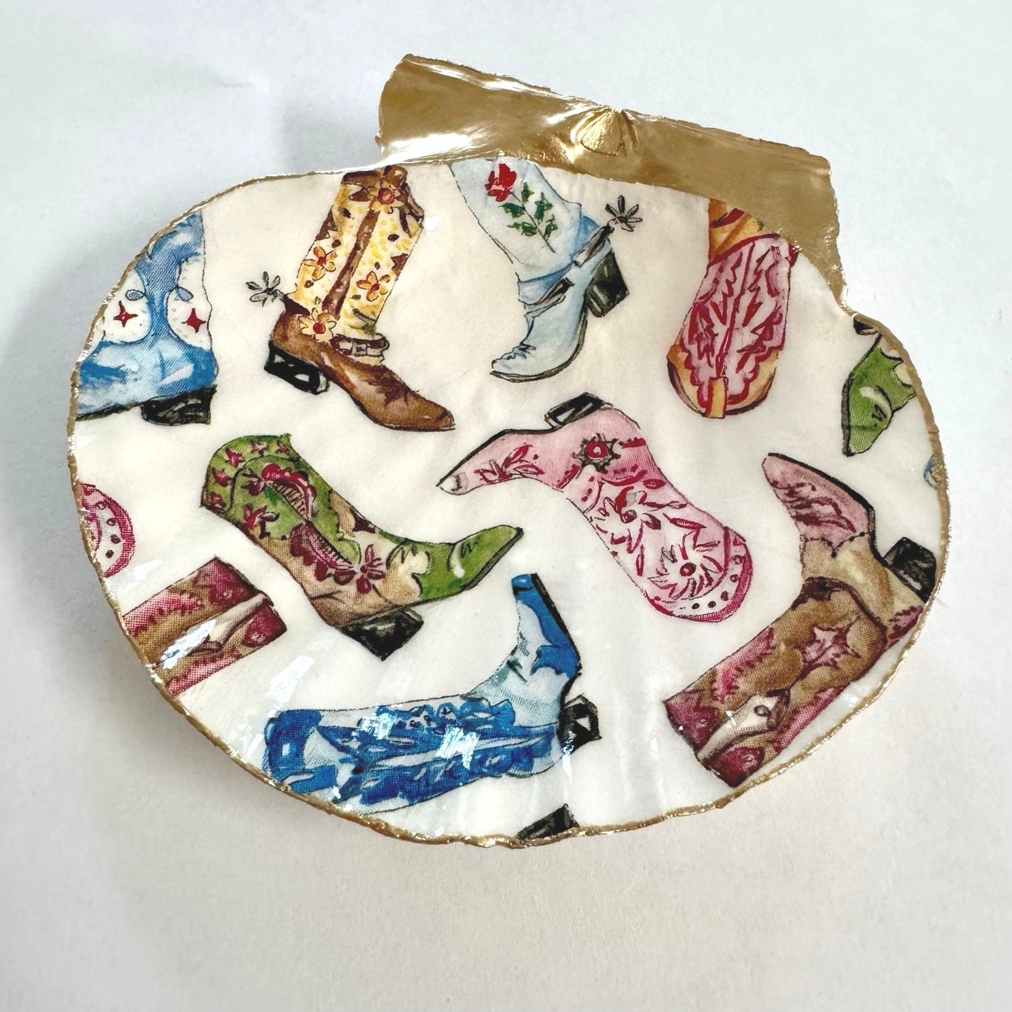 Cowboy Boot Shell Ring Dish Handmade Scallop Trinket Dish, Western Gift Country Girl