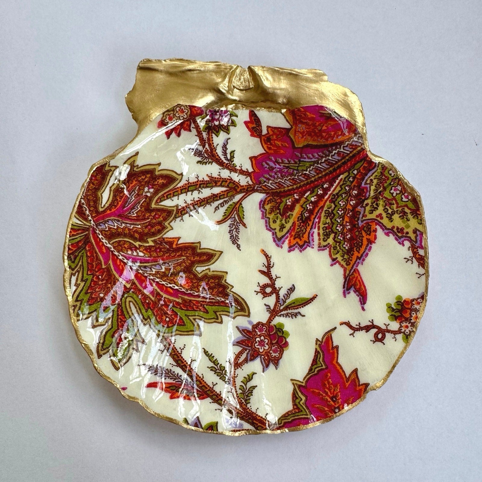 Alternate view of jacobean floral shell trinket dish