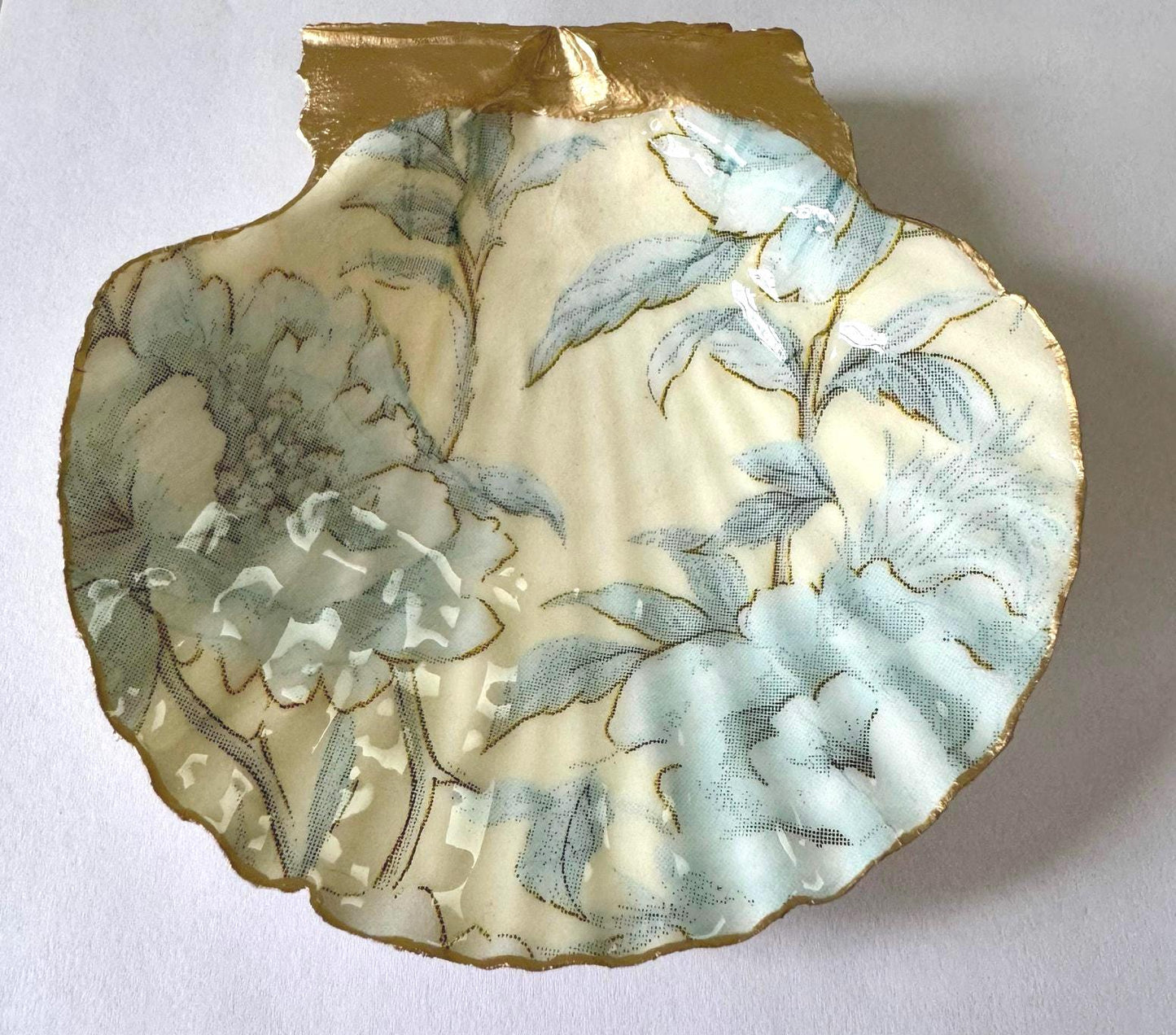 Blue Botanical Seashell Trinket Dish, French Country Decor