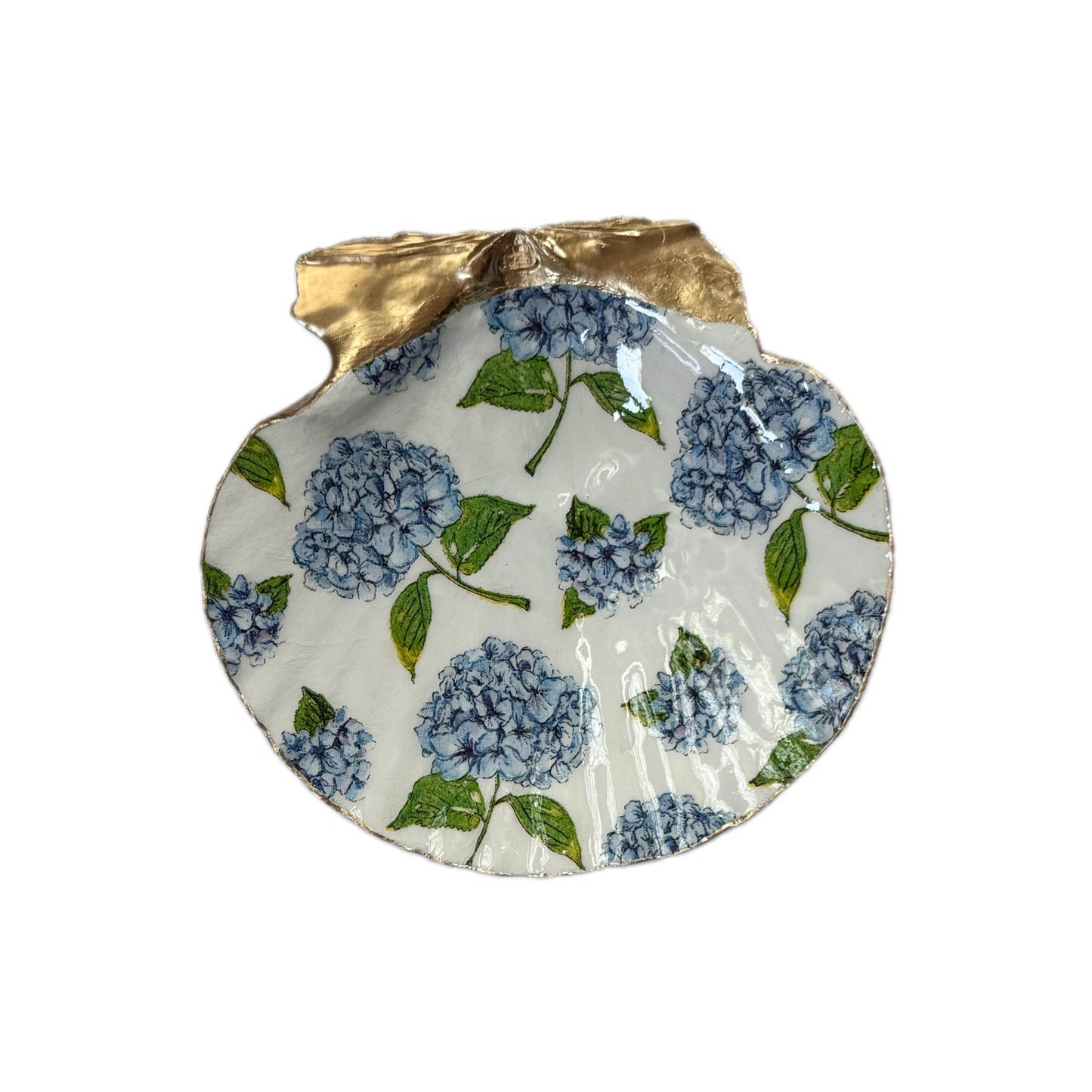 Blue Hydrangea Botanical Scallop Shell Trinket Dish & Ring Dish