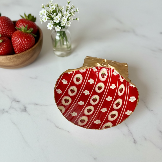 Vintage Strawberry Floral Red Trinket Dish