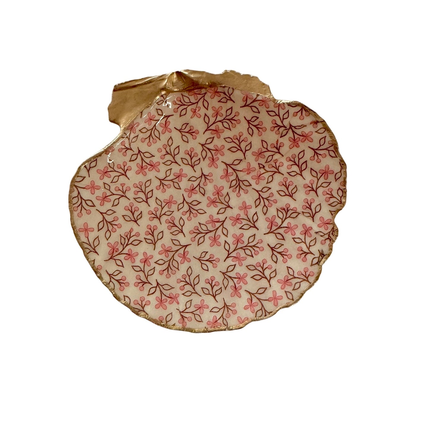 Pink Floral Trinket Dish, Ditsy Scallop Shell Ring Dish, Gift for Her