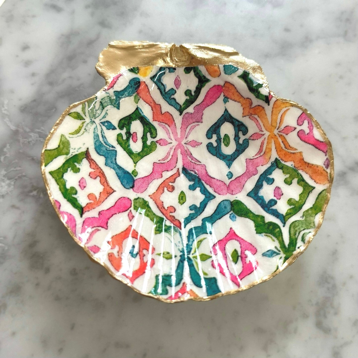 Chinoiserie Floral Shell Trinket Dish & Ring Holder Gift