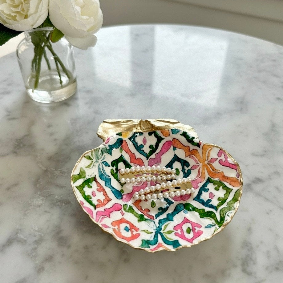 Chinoiserie Floral Shell Trinket Dish & Ring Holder Gift